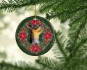 Miniature Pinscher #2 Poinsetta Wreath Ceramic Ornament Christmas Tree Hanging Decorations for Home Christmas Holiday, Party, Gift, 3 in, Multicolor