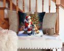 Akita and Santa Claus Throw Pillow Machine Washable, Indoor Outdoor Decorative Pillow for Couch, Bed or Patio, 14Hx14W