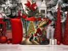 Lancashire Heeler and Santa Claus Throw Pillow Machine Washable, Indoor Outdoor Decorative Pillow for Couch, Bed or Patio, 14Hx14W