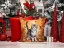 American Wirehair Cat in Fall Leaves Throw Pillow Machine Washable, Indoor Outdoor Decorative Pillow for Couch, Bed or Patio, 14Hx14W
