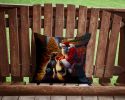German Wirehaired Pointer and Santa Claus Throw Pillow Machine Washable, Indoor Outdoor Decorative Pillow for Couch, Bed or Patio, 14Hx14W