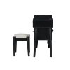3 Pieces Bedroom Set with Queen Size Wooden Bed Frame, 1 Vintage Nightstand and 1 Makeup Vanity Set with Stool,Black (Expected Arrival Time: 08.23)