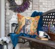 Egyptian Mau Cat in Fall Leaves Throw Pillow Machine Washable, Indoor Outdoor Decorative Pillow for Couch, Bed or Patio, 18Hx18W