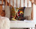 Irish Setter and Santa Claus Throw Pillow Machine Washable, Indoor Outdoor Decorative Pillow for Couch, Bed or Patio, 14Hx14W