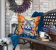 British Shorthair Cat in Fall Leaves Throw Pillow Machine Washable, Indoor Outdoor Decorative Pillow for Couch, Bed or Patio, 18Hx18W