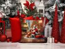 Vizsla and Santa Claus Throw Pillow Machine Washable, Indoor Outdoor Decorative Pillow for Couch, Bed or Patio, 14Hx14W