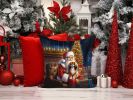 Tibetan Spaniel and Santa Claus Throw Pillow Machine Washable, Indoor Outdoor Decorative Pillow for Couch, Bed or Patio, 14Hx14W