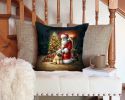 Wheaten Terrier and Santa Claus Throw Pillow Machine Washable, Indoor Outdoor Decorative Pillow for Couch, Bed or Patio, 14Hx14W