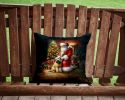 Wheaten Terrier and Santa Claus Throw Pillow Machine Washable, Indoor Outdoor Decorative Pillow for Couch, Bed or Patio, 14Hx14W