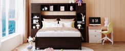 Full Size Wooden Bed With All-in-One Cabinet and Shelf, Espresso