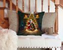 Tibetan Mastiff and Santa Claus Throw Pillow Machine Washable, Indoor Outdoor Decorative Pillow for Couch, Bed or Patio, 14Hx14W