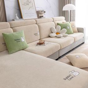 Full set of sofa cover, new all-season universal anti slip and anti cat scratch fabric, Chenille modern minimalist seat cushion cover (Color: Lilac Rabbit Rice White, size: S)