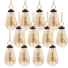 2 X 2 X 3.7 Luster Tear Drop Ornament, Glass Decorative Hanging Christmas Tree Ornaments For Holiday Party Decorations, Set Of 12 (Color: Gold)
