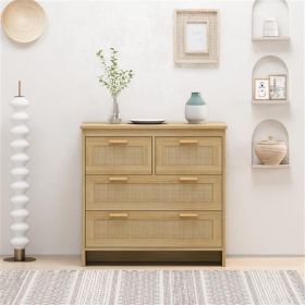 4 Drawers Rattan Cabinet,for Bedroom,Living Room,Dining Room,Hallways,Easy Assembly (Color: as picture)