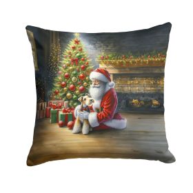 Fox Terrier and Santa Claus Throw Pillow Machine Washable, Indoor Outdoor Decorative Pillow for Couch, Bed or Patio, 14Hx14W (Default: Default)