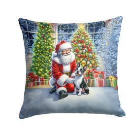 Boston Terrier and Santa Claus Throw Pillow Machine Washable, Indoor Outdoor Decorative Pillow for Couch, Bed or Patio, 14Hx14W (Default: Default)