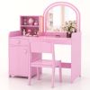 Kids Vanity Table and Chair Set with Shelves Drawer and Cabinet