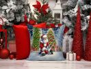 Boston Terrier and Santa Claus Throw Pillow Machine Washable, Indoor Outdoor Decorative Pillow for Couch, Bed or Patio, 14Hx14W