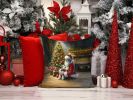 Fox Terrier and Santa Claus Throw Pillow Machine Washable, Indoor Outdoor Decorative Pillow for Couch, Bed or Patio, 14Hx14W