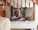 Westie and Santa Claus Throw Pillow Machine Washable, Indoor Outdoor Decorative Pillow for Couch, Bed or Patio, 14Hx14W