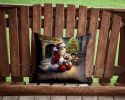 Westie and Santa Claus Throw Pillow Machine Washable, Indoor Outdoor Decorative Pillow for Couch, Bed or Patio, 14Hx14W