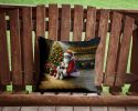 Fox Terrier and Santa Claus Throw Pillow Machine Washable, Indoor Outdoor Decorative Pillow for Couch, Bed or Patio, 14Hx14W