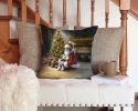 Fox Terrier and Santa Claus Throw Pillow Machine Washable, Indoor Outdoor Decorative Pillow for Couch, Bed or Patio, 14Hx14W